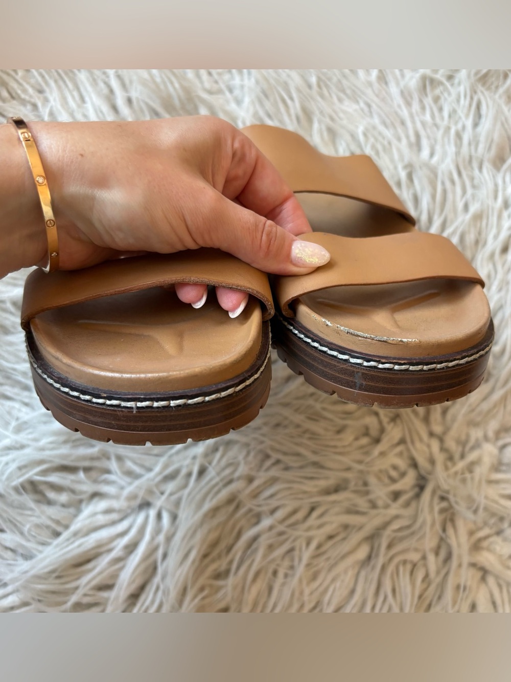 Madewell The Charley Double-Strap Camel Brown Leather Slide Sandals ND955 Size 8 - Picture 7 of 10